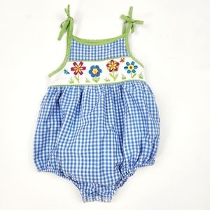 Toffee Apple Infant Smocked Gingham Romper Blue Green 12 Months